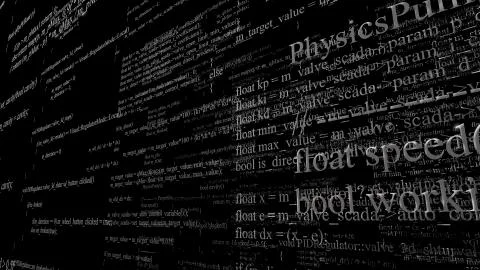 Software source code. Layers of program code on black background Stock Illustration