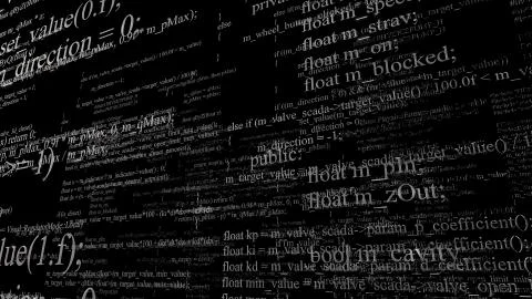 Software source code. Layers of program code on black background Stock Illustration