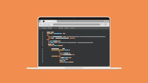 Software source programming code on laptop screen developing coding concept Stock Illustration