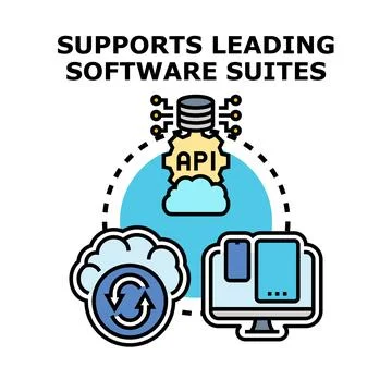 Software suites integration supported by api cloud system Ilustración de archivo