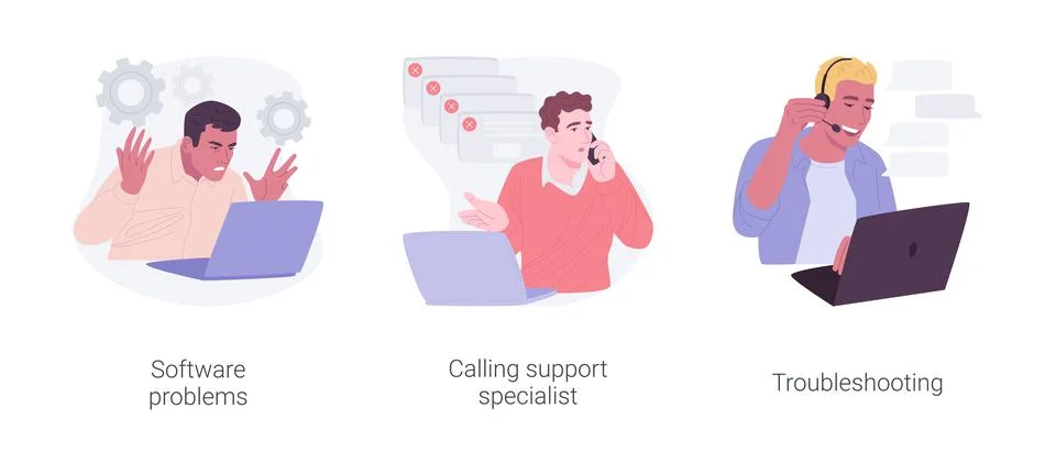 Software support line isolated cartoon vector illustrations set. Stock Illustration
