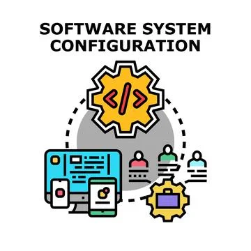 Software system configuration process managing development and integration Stock Illustration