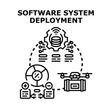 Software system deployment process implementing technology solutions Stock Illustration