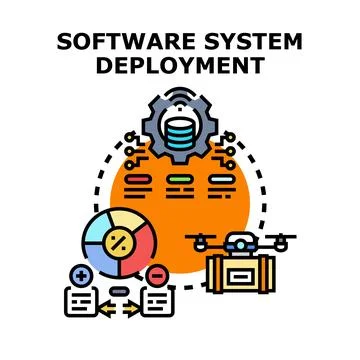 Software system deployment process implementing technology solutions Stock Illustration