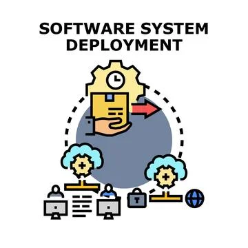 Software system deployment process installing application program 库存插图