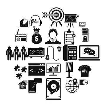 Software system icons set, simple style Illustrazione stock