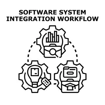 Software system integration workflow process 库存插图