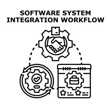 Software system integration workflow vector concept illustration Ilustração Stock