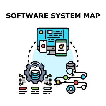 Software system map illustrating digital technology development process 스톡 일러스트