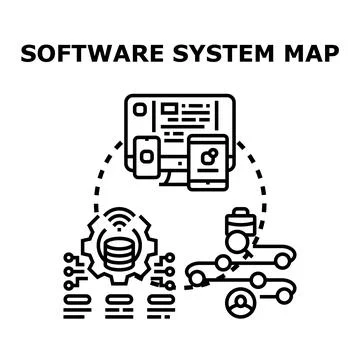 Software system map illustrating digital technology development process Illustrazione stock