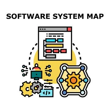 Software system map showing development process and architecture Ilustración de archivo