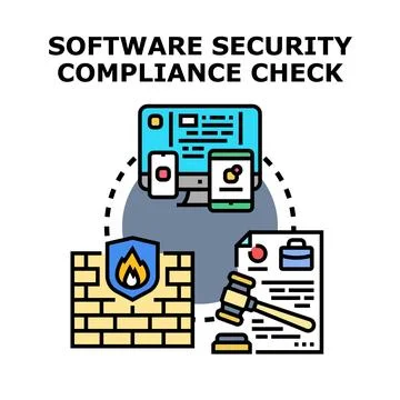 Software system security compliance check concept 库存插图