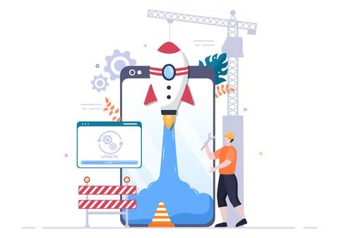 Software System Under Maintenance Vector Illustration. Error Website, Develop 스톡 일러스트