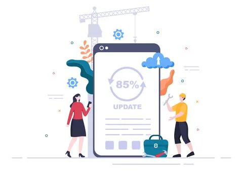 Software System Under Maintenance Vector Illustration. Error Website, Develop 스톡 일러스트