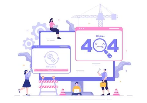 Software System Under Maintenance Vector Illustration. Error Website, Develop Illustrazione stock