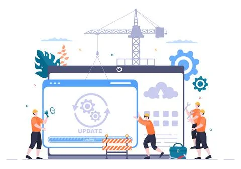 Software System Under Maintenance Vector Illustration. Error Website, Develop Illustrazione stock