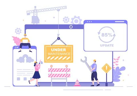 Software System Under Maintenance Vector Illustration. Error Website, Develop Illustrazione stock