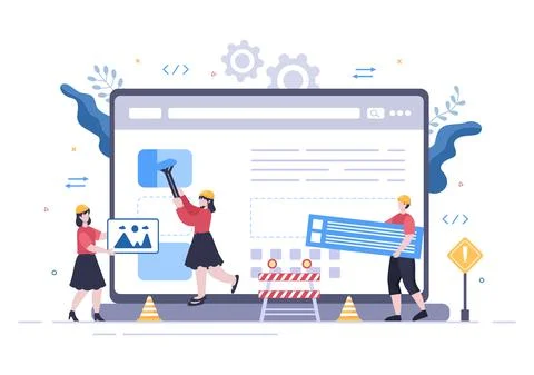 Software System Under Maintenance Vector Illustration. Error Website, Develop 스톡 일러스트