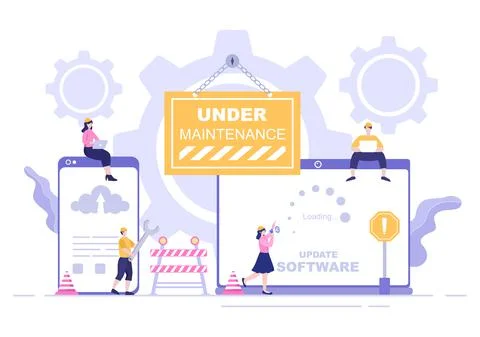 Software System Under Maintenance Vector Illustration. Error Website, Develop 스톡 일러스트