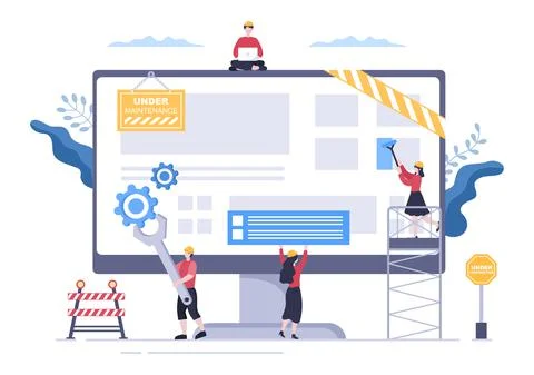 Software System Under Maintenance Vector Illustration. Error Website, Develop Illustrazione stock