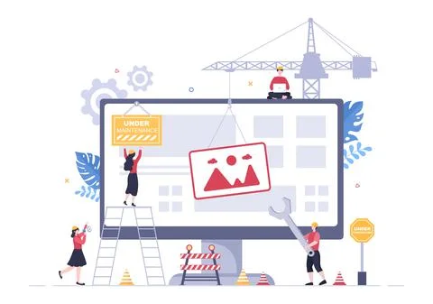 Software System Under Maintenance Vector Illustration. Error Website, Develop Illustrazione stock