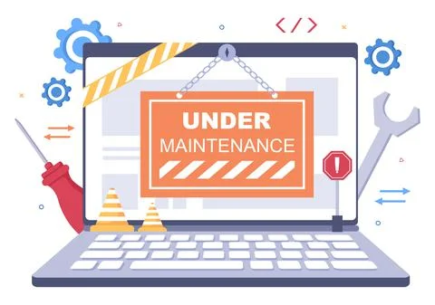 Software System Under Maintenance Vector Illustration. Error Website, Develop 스톡 일러스트