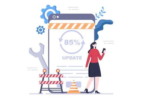 Software System Under Maintenance Vector Illustration. Error Website, Develop 스톡 일러스트