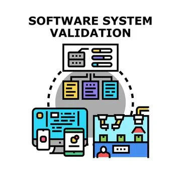 Software system validation process ensuring digital quality Stockillustratie