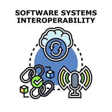 Software systems interoperability concept connecting cloud data and communi.. Stock Illustration