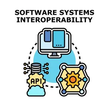 Software systems interoperability for data exchange concept 库存插图