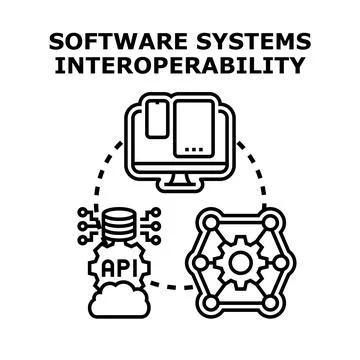 Software systems interoperability for data exchange concept Stock Illustration