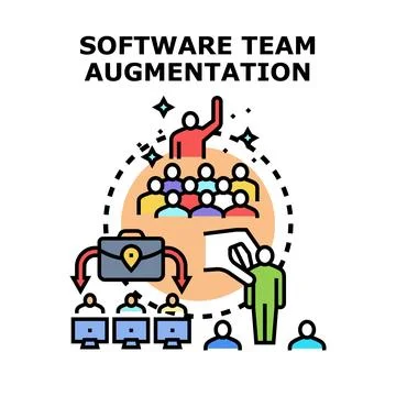 Software team augmentation expanding development capacity outsourcing employe Stock Illustration