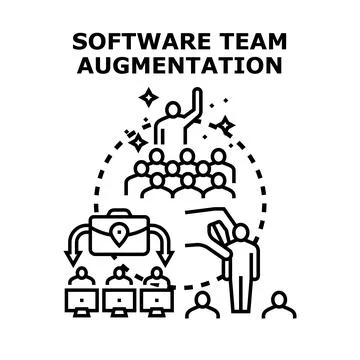 Software team augmentation expanding development capacity outsourcing employe Stock Illustration