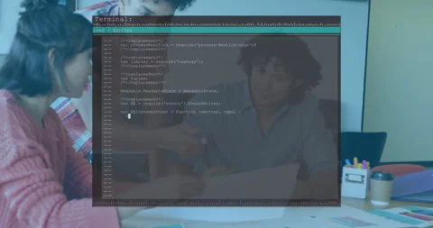 Software team working on sketches with markers while transparent terminal fading 库存影片 309895193