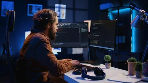 Software technician feeling relieved after removing all code bugs Stock Photos