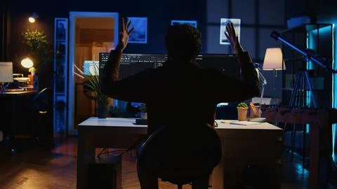 Software technician frustrated while updating complex binary code Stock Photos