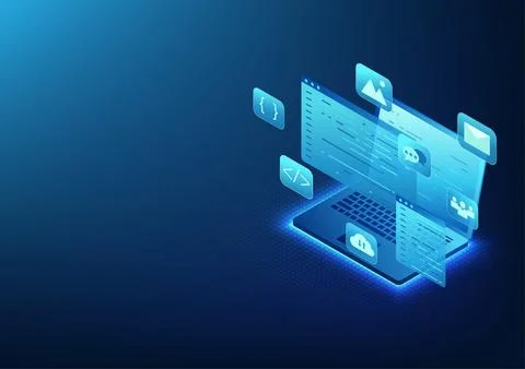 Software technology Software developer who writes programs for operating ma.. Illustrazione stock