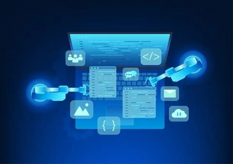 Software technology Software developers who write programs use artificial i.. Stock Illustration