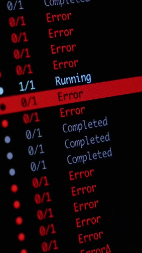 Software terminal interface display showcasing multiple system task failures Stock Footage 346525962