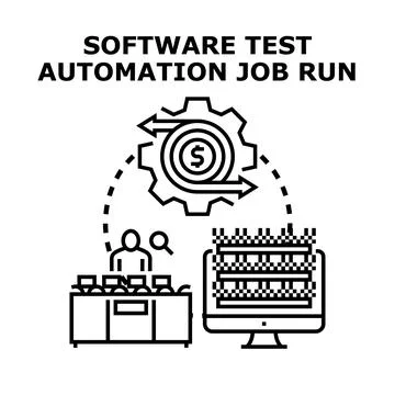 Software test automation job run concept illustrating process Illustrazione stock