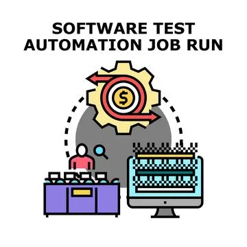 Software test automation job run concept illustrating process Illustrazione stock