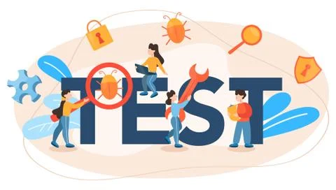 Software test typographic header. Application or website code test process Stock Illustration