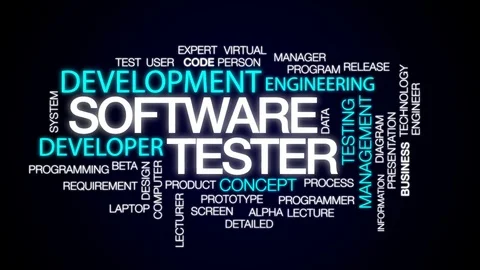 Software tester animated word cloud, text design animation. Stock Footage 73980345