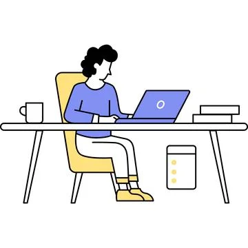 Software tester icon man front of laptop at desk Stockillustratie