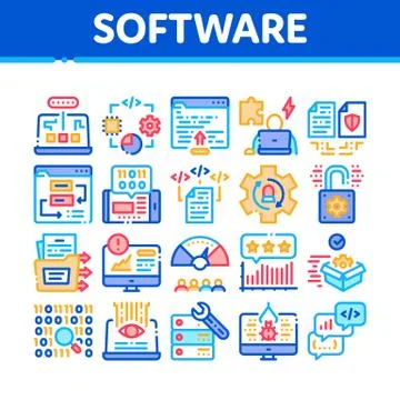 Software Testing And Analysis Icons Set Vector Illustrazione stock