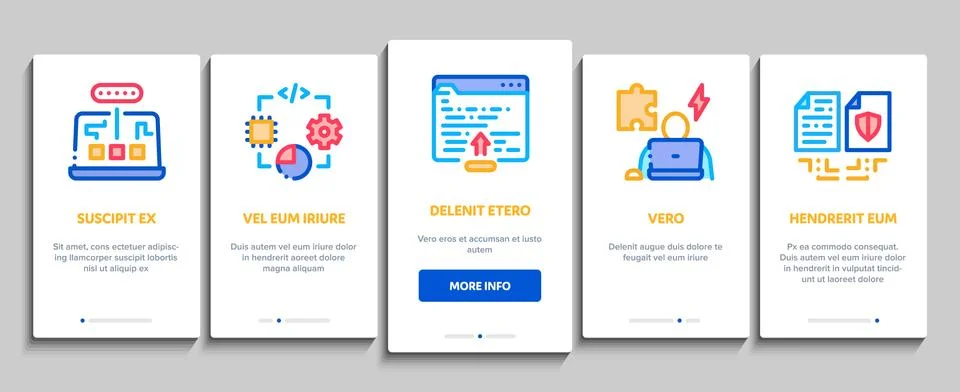 Software Testing And Analysis Onboarding Elements Icons Set Vector Stock Illustration