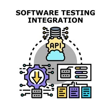Software testing and integration concept illustrating development 库存插图