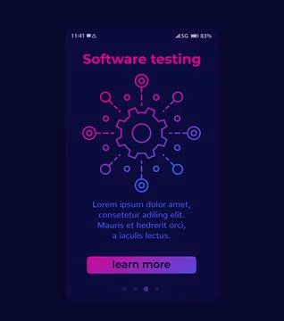 Software testing banner with line icon, vector Stock Illustration