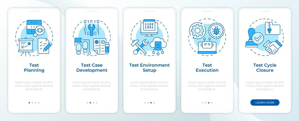 Software testing blue onboarding mobile app screen イラスト素材