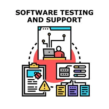 Software testing bug fixing and technology support operations Illustrazione stock